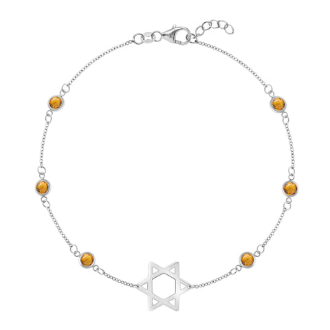 Bayberry Citrine Star of David Bracelet in 14k Gold (November) - White Gold