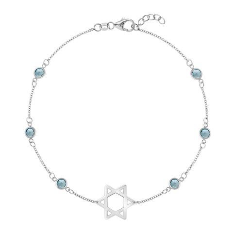 Bayberry Nantucket Blue Topaz Star of David Bracelet in 14k Gold (December) - White Gold