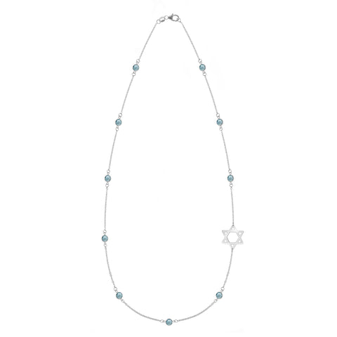 Bayberry Nantucket Blue Topaz Star of David Necklace in 14k Gold (December) - White Gold