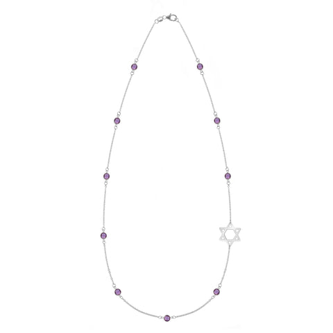 Bayberry Amethyst Star of David Necklace in 14k Gold (February) - White Gold