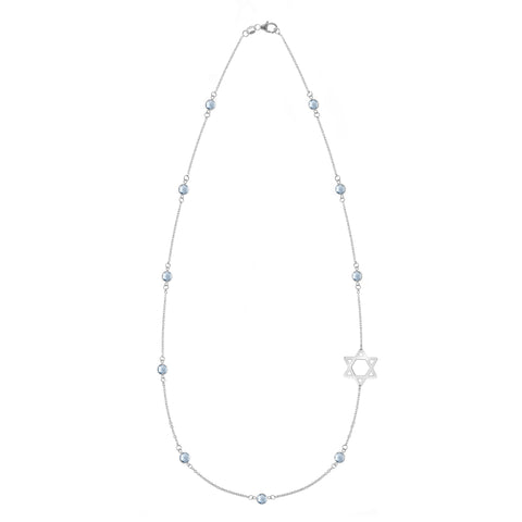 Bayberry Aquamarine Star of David Necklace in 14k Gold (March) - White Gold