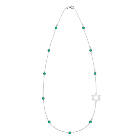 Bayberry Emerald Star of David Necklace in 14k Gold (May) - White Gold