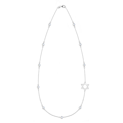 Bayberry Moonstone Star of David Necklace in 14k Gold (June) - White Gold