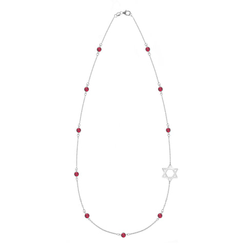 Bayberry Ruby Star of David Necklace in 14k Gold (July) - White Gold