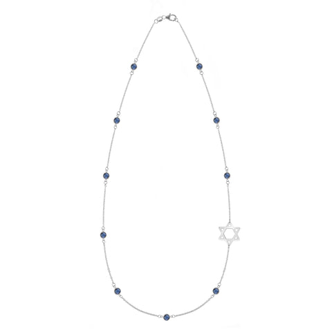 Bayberry Sapphire Star of David Necklace in 14k Gold (September) - White Gold