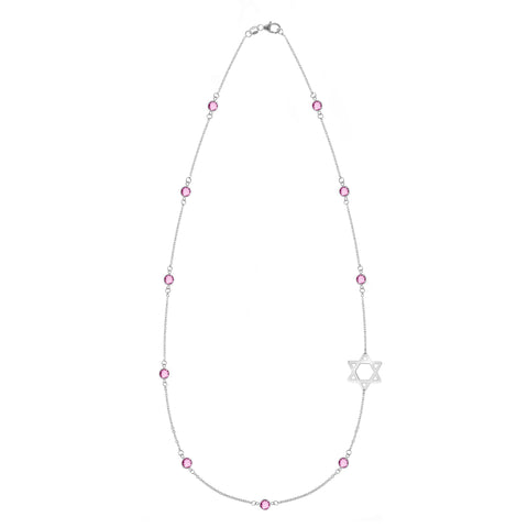 Bayberry Pink Sapphire Star of David Necklace in 14k Gold (October) - White Gold