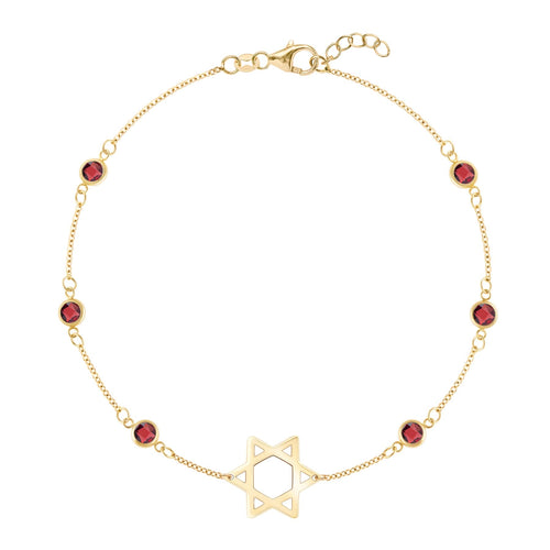 Bayberry Garnet Star of David Bracelet in 14k Gold (January)