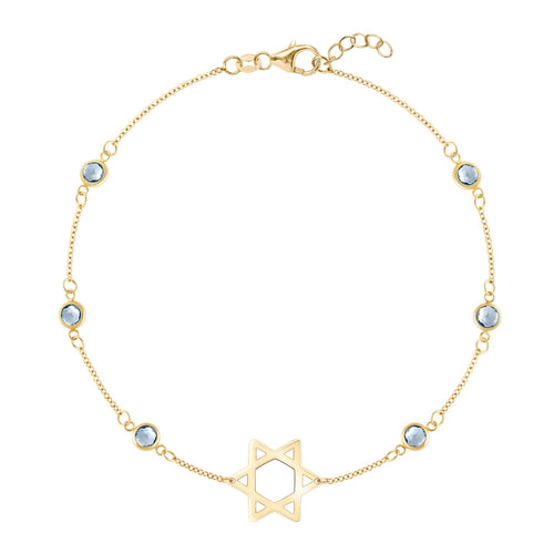 Bayberry Aquamarine Star of David Bracelet in 14k Gold (March)