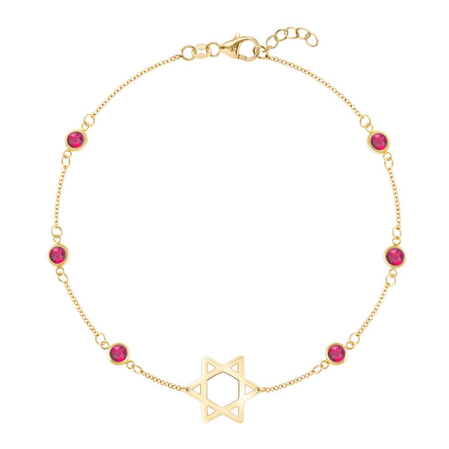 Bayberry Ruby Star of David Bracelet in 14k Gold (July)