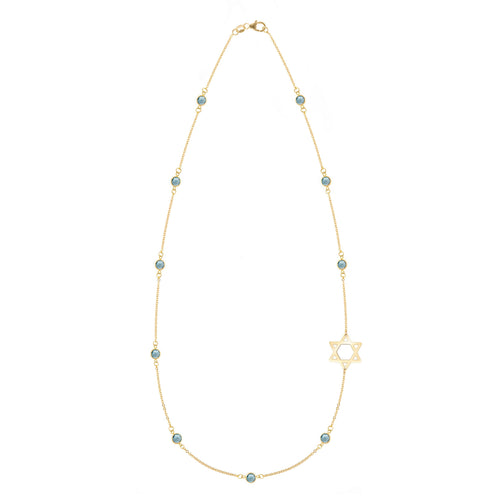 Bayberry Nantucket Blue Topaz Star of David Necklace in 14k Gold (December)