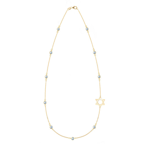 Bayberry Aquamarine Star of David Necklace in 14k Gold (March)