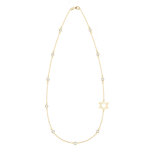 Bayberry White Topaz Star of David Necklace in 14k Gold (April)