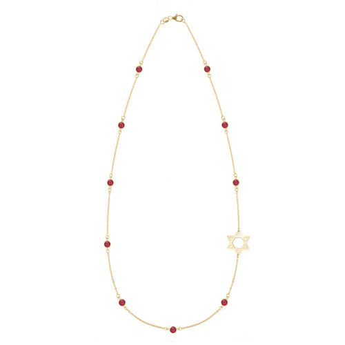 Bayberry Ruby Star of David Necklace in 14k Gold (July)