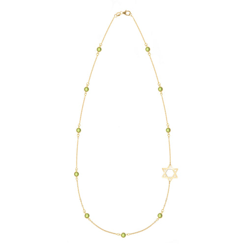 Bayberry Peridot Star of David Necklace in 14k Gold (August)