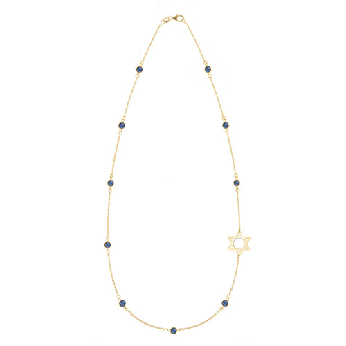 Bayberry Sapphire Star of David Necklace in 14k Gold (September)