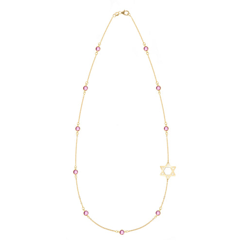 Bayberry Pink Sapphire Star of David Necklace in 14k Gold (October)