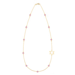 Bayberry Pink Sapphire Star of David Necklace in 14k Gold (October)