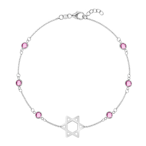 Bayberry Pink Sapphire Star of David Bracelet in 14k Gold (October) - White Gold