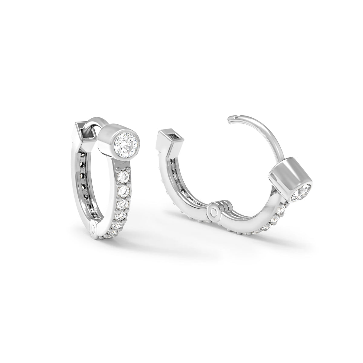 Birthstone Huggie Hoops with Diamonds in 14k Gold