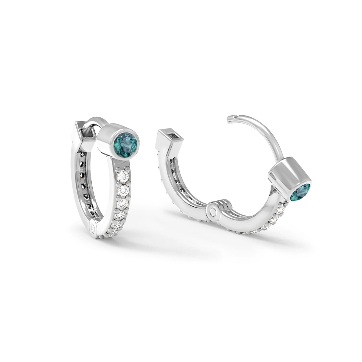 Alexandrite Huggie Hoops with Diamonds in 14k Gold (June)