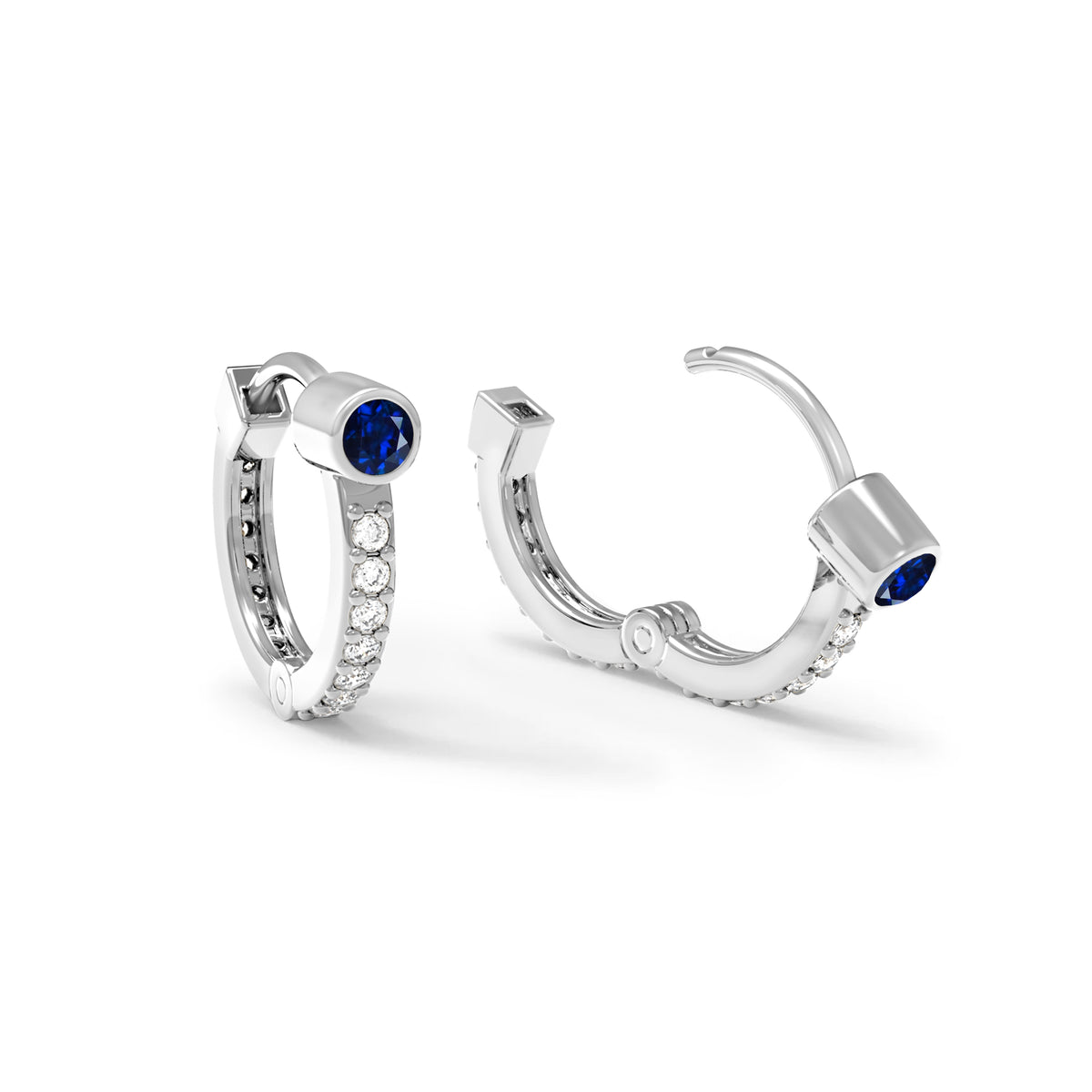 Sapphire Huggie Hoops with Diamonds in 14k Gold (September)