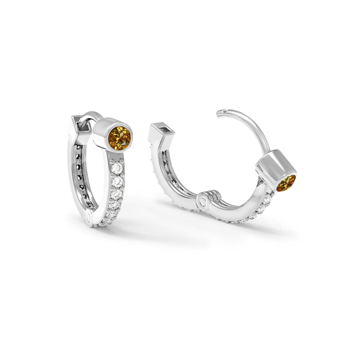 Citrine Huggie Hoops with Diamonds in 14k Gold (November)