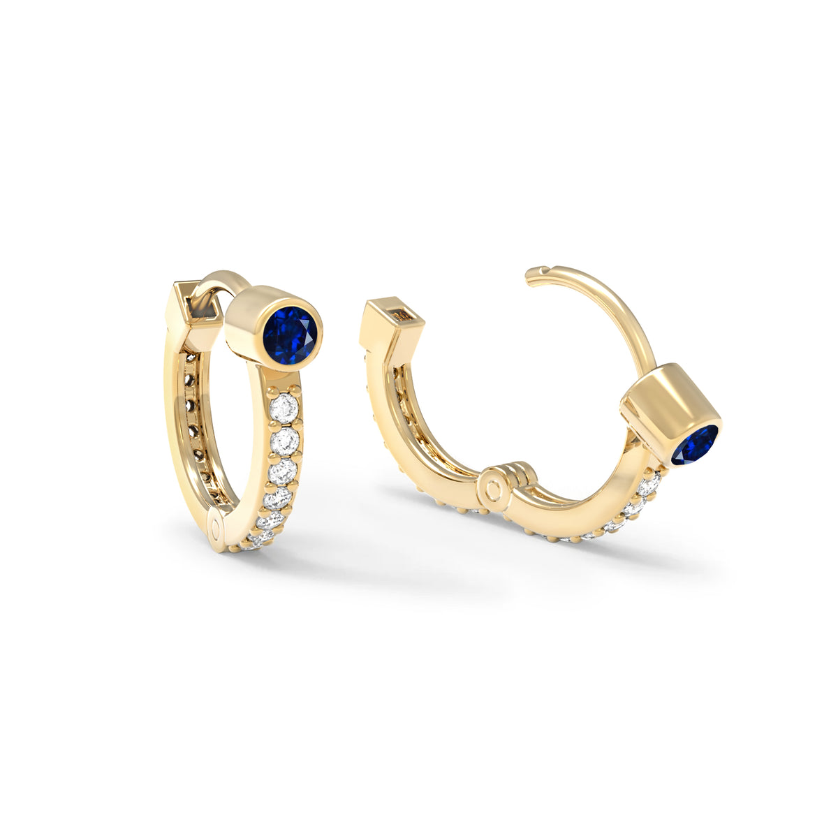 Sapphire Huggie Hoops with Diamonds in 14k Gold (September)