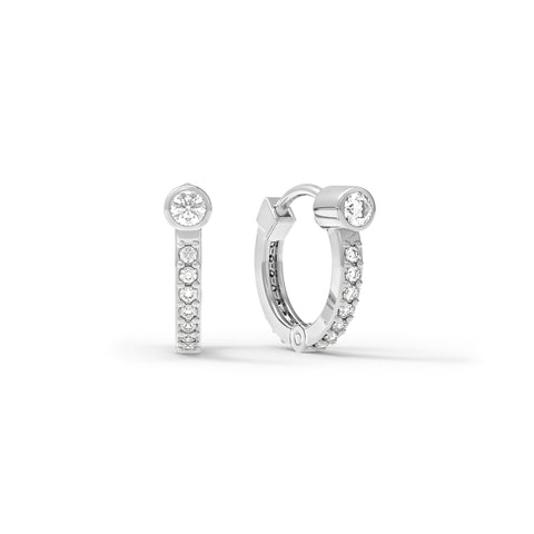 Diamond Huggie Hoops in 14k Gold (April) - White Gold