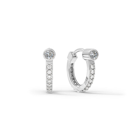 White Topaz Huggie Hoops with Diamonds in 14k Gold (April) - White Gold