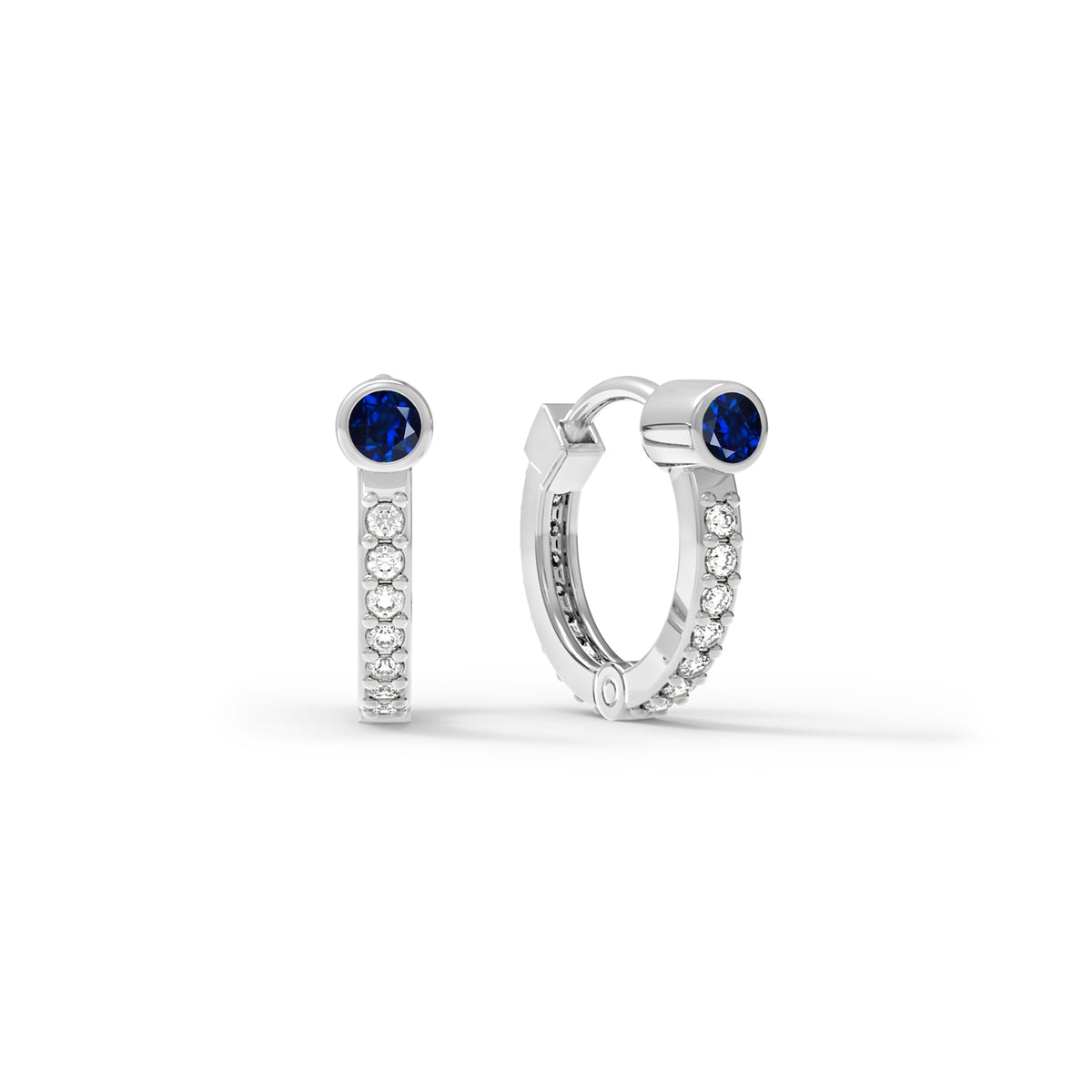 Sapphire Huggie Hoops with Diamonds in 14k Gold (September)