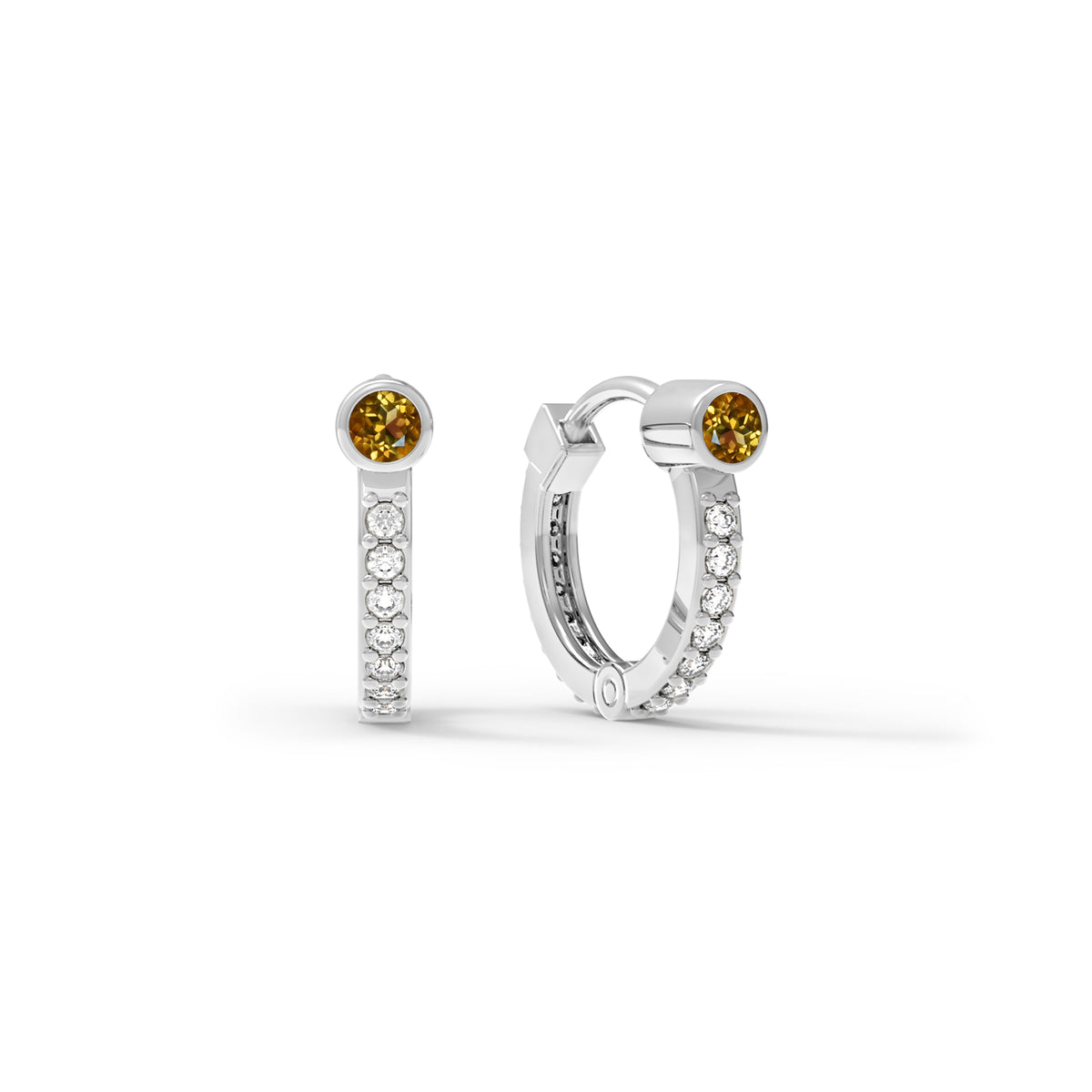 Citrine Huggie Hoops with Diamonds in 14k Gold (November)