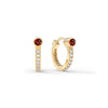 Garnet Huggie Hoops with Diamonds in 14k Gold (January)