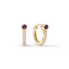 Amethyst Huggie Hoops with Diamonds in 14k Gold (February)