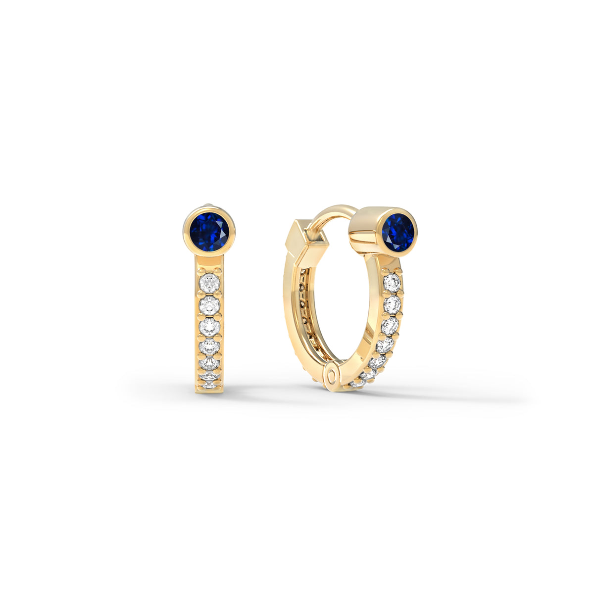 Sapphire Huggie Hoops with Diamonds in 14k Gold (September)