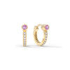 Pink Sapphire Huggie Hoops with Diamonds in 14k Gold (October)