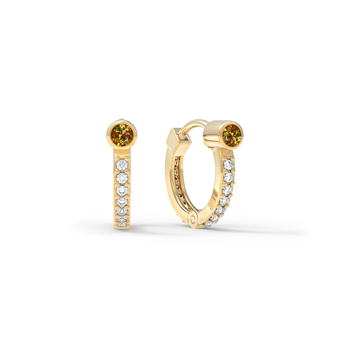 Citrine Huggie Hoops with Diamonds in 14k Gold (November)