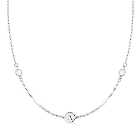 1 Letter & 2 Petite Birthstone Necklace in 14k Gold - White Gold