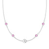 Personalized 1 Letter & 4 Classic Pink Sapphire Necklace in 14k Gold (October)