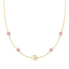 Personalized Classic 1 Letter & 4 Pink Sapphire Necklace in 14k Gold (October)