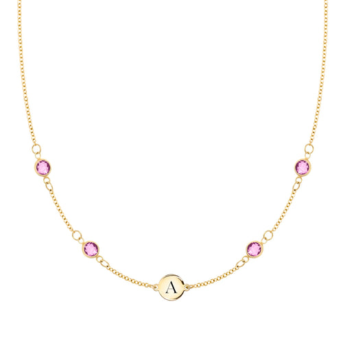 1 Letter & 4 Petite Pink Sapphire Necklace in 14k Gold (October)