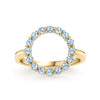 Rosecliff open circle ring featuring sixteen 2 mm round cut Nantucket blue topaz prong set in 14k yellow gold - front view