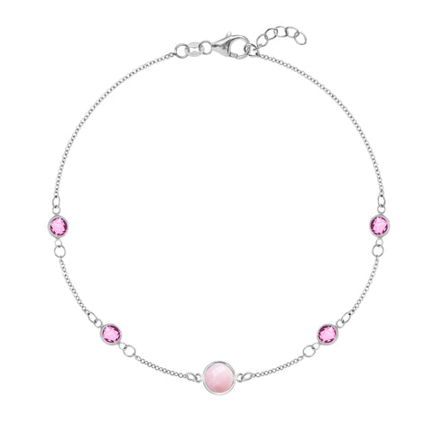 1 Grand & 4 Petite Pink Opal & Pink Sapphire Bracelet in 14k Gold (October) - White Gold