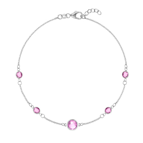 1 Grand & 4 Petite Pink Sapphire Bracelet in 14k Gold (October) - White Gold