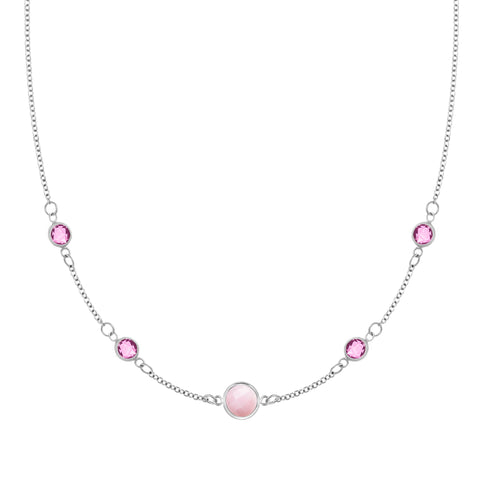 1 Grand & 4 Petite Pink Opal & Pink Sapphire Necklace in 14k Gold (October) - White Gold