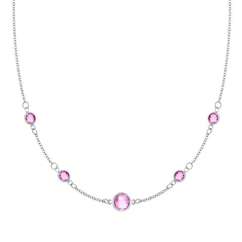 1 Grand & 4 Petite Pink Sapphire Necklace in 14k Gold (October) - White Gold