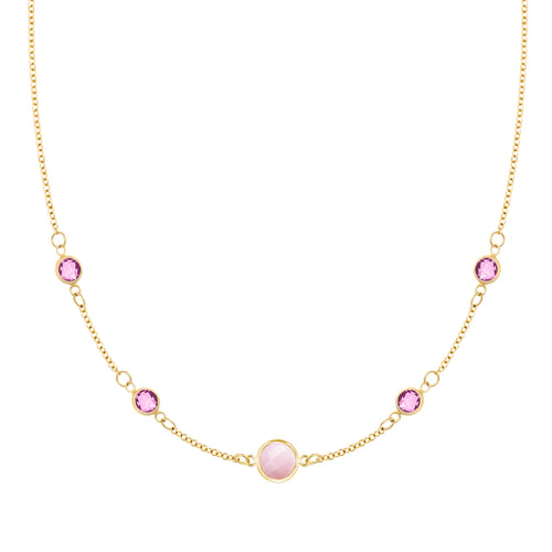 1 Grand & 4 Petite Pink Opal & Pink Sapphire Necklace in 14k Gold (October)