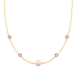 1 Grand & 4 Classic Pink Opal & Pink Sapphire Necklace in 14k Gold (October)