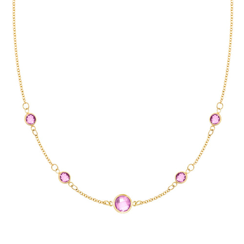 1 Grand & 4 Petite Pink Sapphire Necklace in 14k Gold (October)