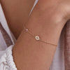 Personalized 1 Letter & 1 Petite Pink Sapphire Bracelet in 14k Gold (October)