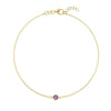Classic cable chain bracelet featuring one briolette cut amethyst bezel set in 14k yellow gold - front view